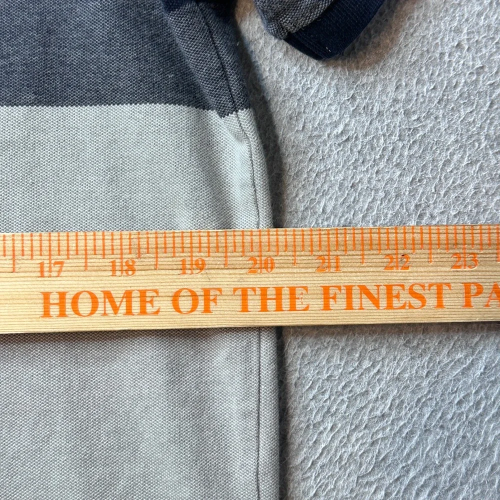 Banana Republic Polo Shirt Mens Large Grey Striped ST Eng Ox Piqu Elephant Logo